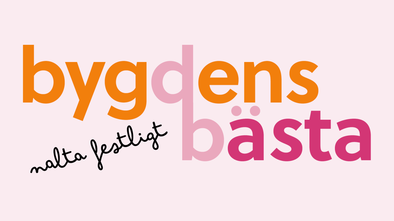 Logotyp för bygdens bästa. Rosa och orange.